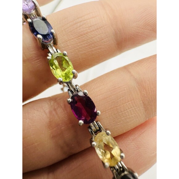 Multi Gemstone Tennis Bracelet Sterling Silver Kay Jewelers 7.25” - Picture 8 of 12